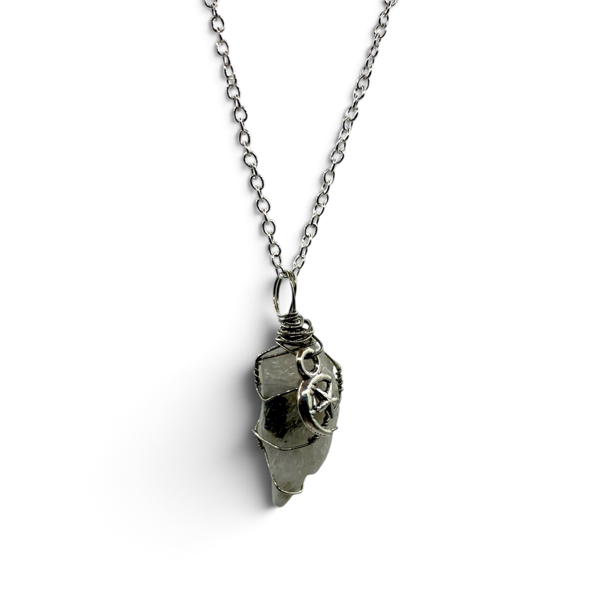 Necklace - Moonstone Rainbow Raw with Moon Charm $25